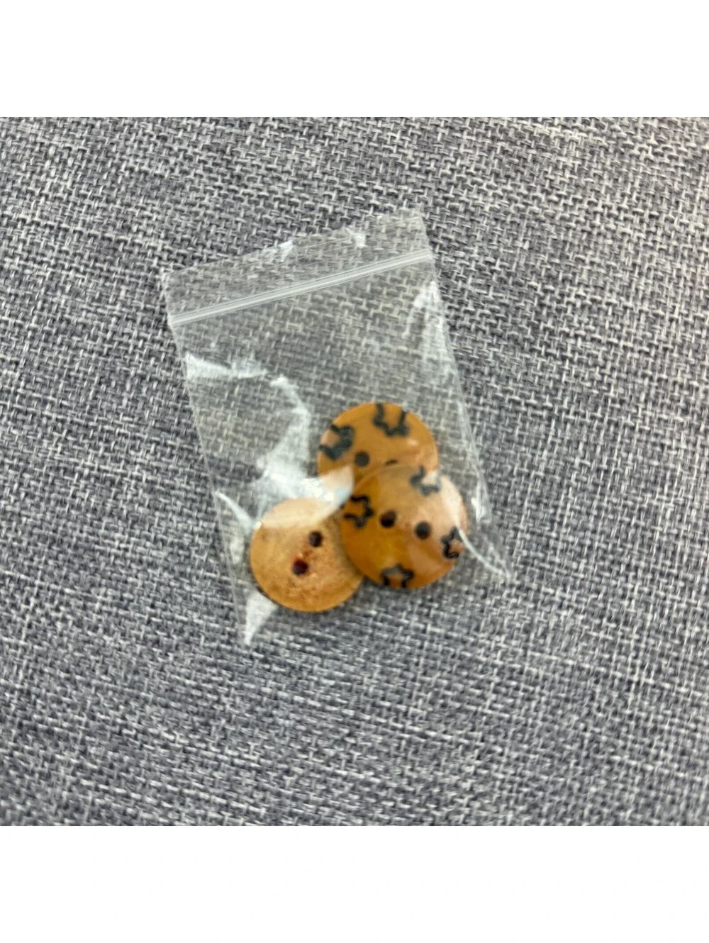 Set of 3 Wood Buttons 2cm Mustard Brown Black Rustic Star Like Pattern